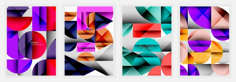 Collection of abstract vector posters with bold geometric elements including Stock Illustration