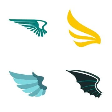 Collection of abstract wings icons representing freedom and flight Illustration