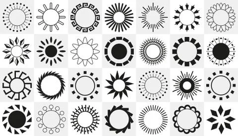 Collection of abstraction of different black sun - Vector Stock Illustration