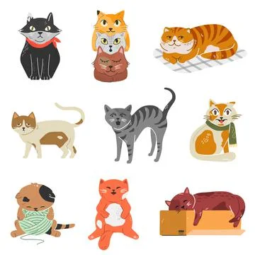 Collection of adorable kittens in different poses 스톡 일러스트