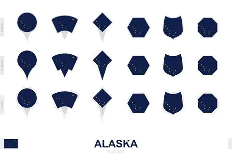 Collection of the Alaska flag in different shapes and with three different .. Stock Illustration