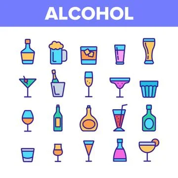 Collection Alcohol Drink Elements Vector Icons Set Stock Illustration