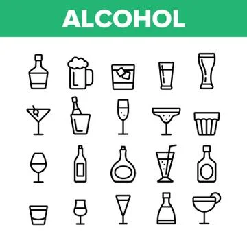 Collection Alcohol Drink Elements Vector Icons Set Stock Illustration
