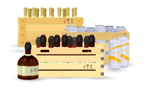 Collection of alcohol drinks sort in boxes Stock Illustration