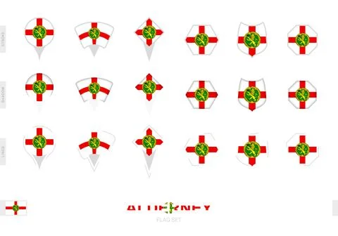 Collection of the Alderney flag in different shapes and with three differen.. Stock Illustration