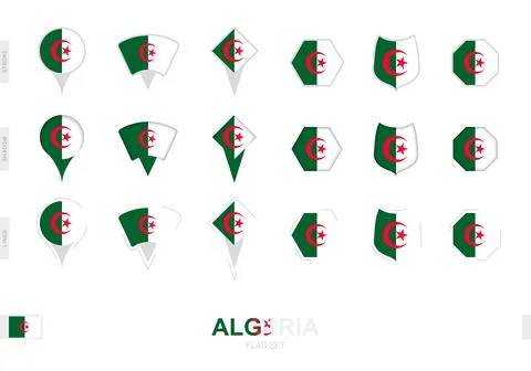 Collection of the Algeria flag in different shapes and with three different.. Stock Illustration
