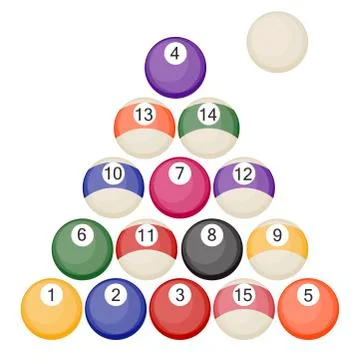 A collection of all the pool or snooker balls with the cue ball isolated over Stock Illustration