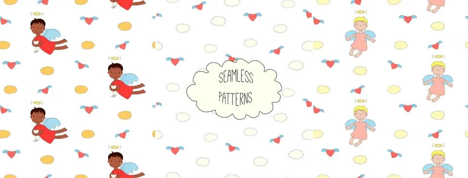 Collection of angel patterns Stock Illustration