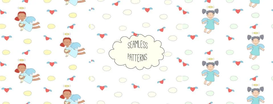 Collection of angel patterns Stock Illustration