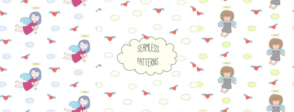 Collection of angel patterns Illustrazione stock