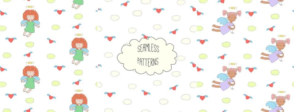 Collection of angel patterns Illustrazione stock