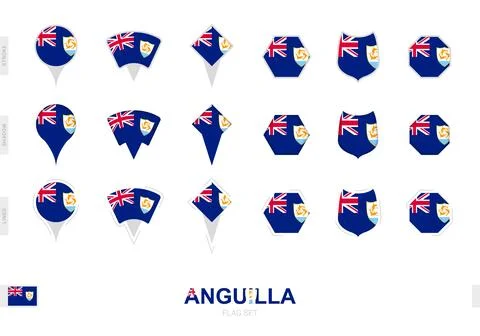 Collection of the Anguilla flag in different shapes and with three differen.. Иллюстрация