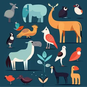 A collection of animals including birds pattern design Stock Illustration