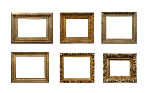 Collection of antique gilded picture frames isolated on white background Stock Photos