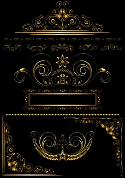 Collection of antique gold frames and calligraphic patterns 스톡 일러스트