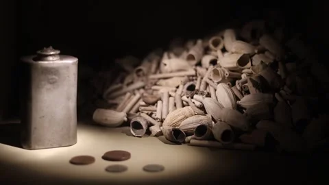 Collection of antique objects inside a medieval castle 4K ultra HD Stock Footage 321155847