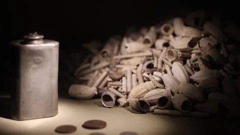 Collection of antique objects inside a medieval castle 4K ultra HD Stock Footage 321155888