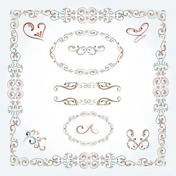 Collection of Arabesque Scrolls Frames and Elements Illustrazione stock