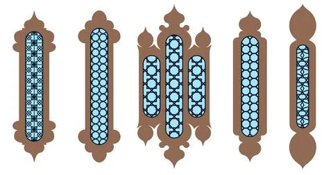 Collection of arabian oriental windows. Laser cut grill Stock-Illustration