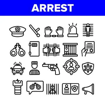 Collection Arrest Elements Sign Icons Set Vector Illustrazione stock