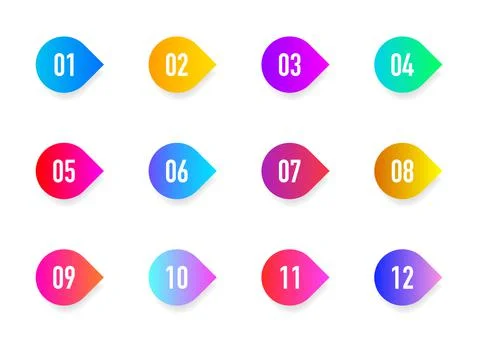 Collection arrows bullet point triangle flags isolated on white background. C Stock Illustration
