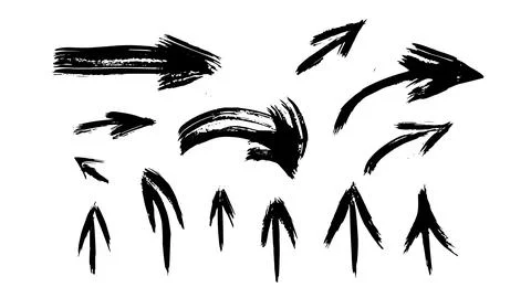 Collection of arrows indicating the direction, set of black grunge arrows Stock Illustration