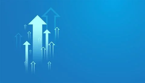 Collection of arrows pointing up trend on light blue background showing the.. Stock Illustration