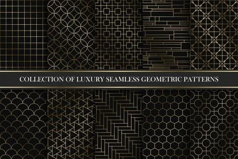 Collection of art deco vector geometric patterns - seamless luxury gold gradient Иллюстрация