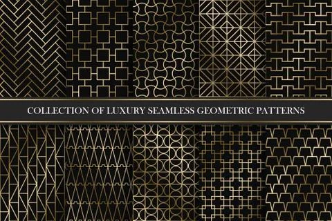 Collection of art deco vector geometric patterns - seamless luxury gold gradient 스톡 일러스트