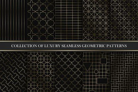 Collection of art deco vector geometric patterns - seamless luxury gold gradient 스톡 일러스트