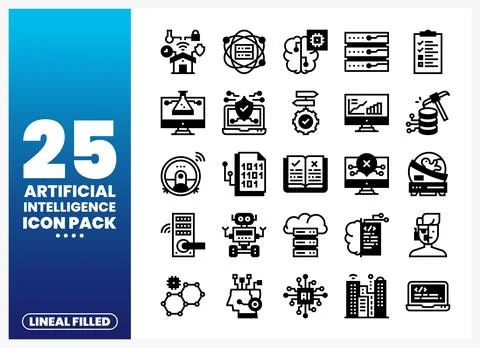 Collection of artificial intelligence icons in a lineal filled style agains.. Stock Illustration