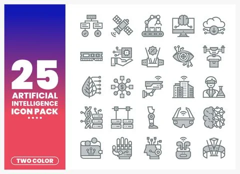 A collection of artificial intelligence icons in two colors. Conceptual gra.. Stock Illustration