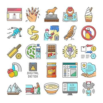Collection assembling various icons representing diverse concepts Stock Illustration