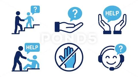Collection of assistance and support icons for help services transparent bac PSD Template