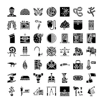 Collection of assorted black glyph solid vector icons Stock Illustration