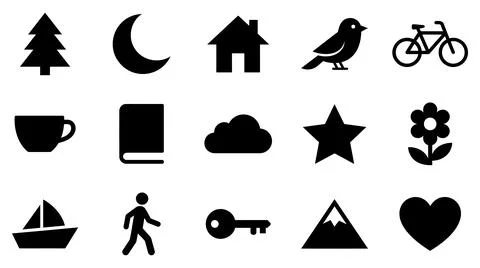 Collection of assorted black silhouette icons representing diverse daily Stock Illustration