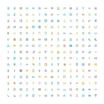Collection of assorted colorful flat line web icons Stock Illustration