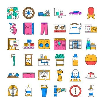 Collection of assorted colorful icon illustrations and symbols 库存插图