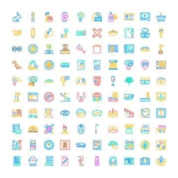 Collection of assorted colorful line art digital icons 스톡 일러스트