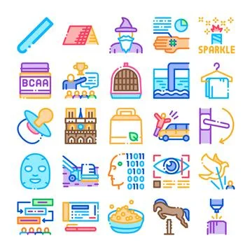 Collection of assorted colorful outline vector icons Illustration