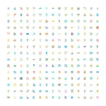 Collection of assorted colorful thin line icons 库存插图
