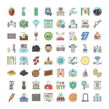 Collection of assorted concepts and outline style icons Stock Illustration
