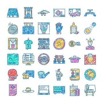 Collection of assorted doodle icons and hand drawn symbols Stock Illustration