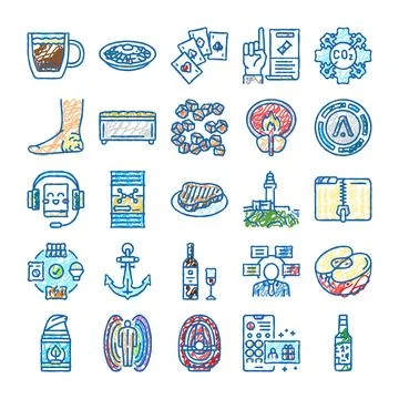Collection of assorted doodle icons and sketches 库存插图