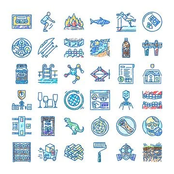 Collection of assorted doodle linear icons set Stock Illustration
