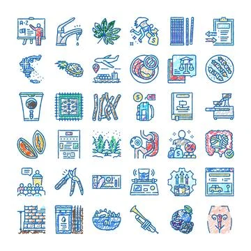 Collection of assorted doodle linear icons and signs Stock Illustration