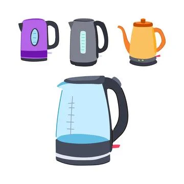 Collection of assorted electric kettles for brewing hot beverages 库存插图