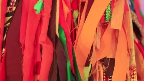 Collection of assorted fabric scraps, ribbons Video stock 341529130