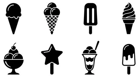 Collection of assorted frozen dessert vector icons in solid black silhouette Stock Illustration