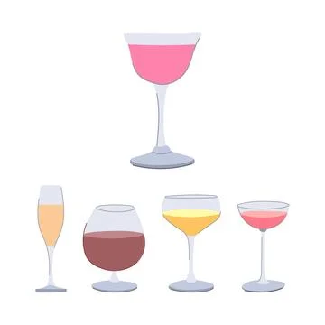 Collection of assorted glasses with colorful drinks 库存插图